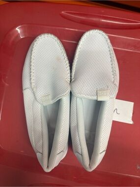D&G White Perforated Leather Slip-On Loafers